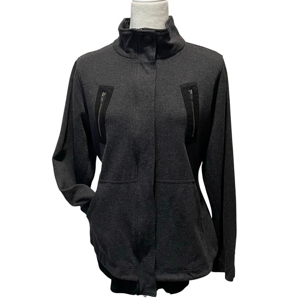 Cabi Love Carol Mesh Back Jacket Sz L Style 3184 Belted Lined Gray Black Zip
